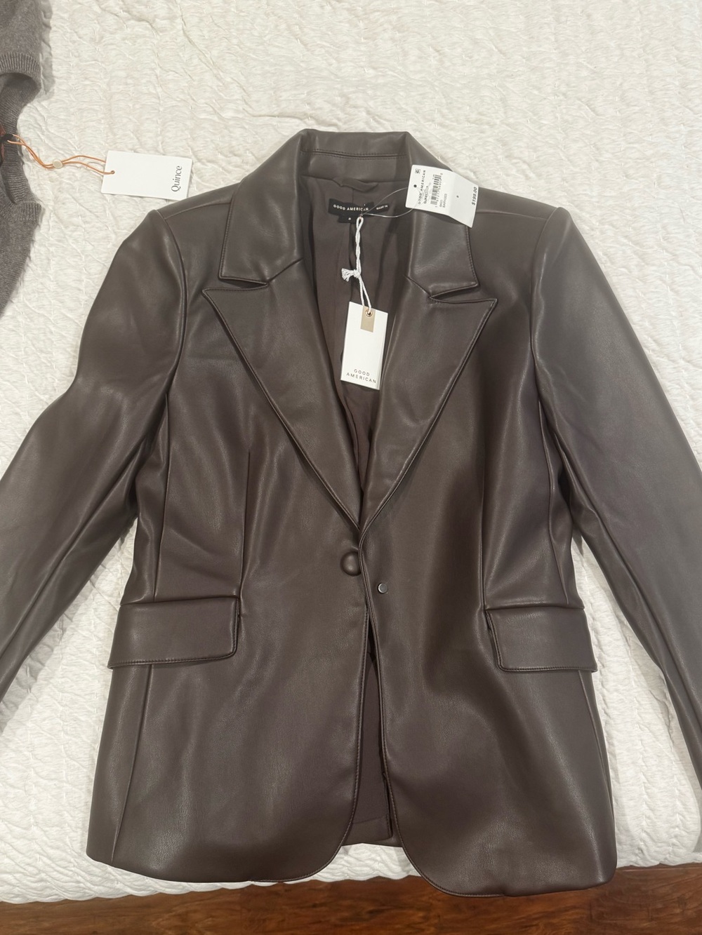Good American Dark Brown Faux Leather Blazer